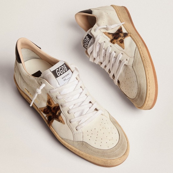Golden Goose Shoes - Golden Goose Ballstar Sneakers w/ Leopard-Print Star and Black Leather Heel Tab